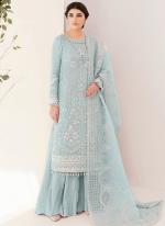 Georgette Sky Blue Wedding Wear Embroidery Work Pakistani Suit